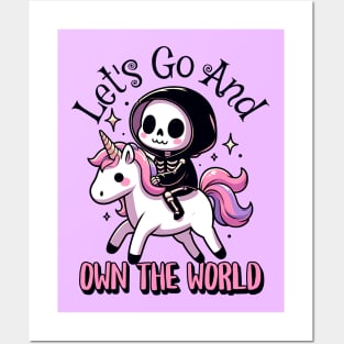 Let's Go& Own The World Cute Grim Reaper Posters and Art